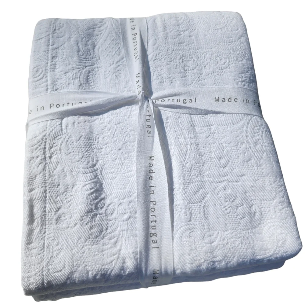 Queen Portugal Docofil Shabby Chic White Cotton Textured Quilt Coverlet